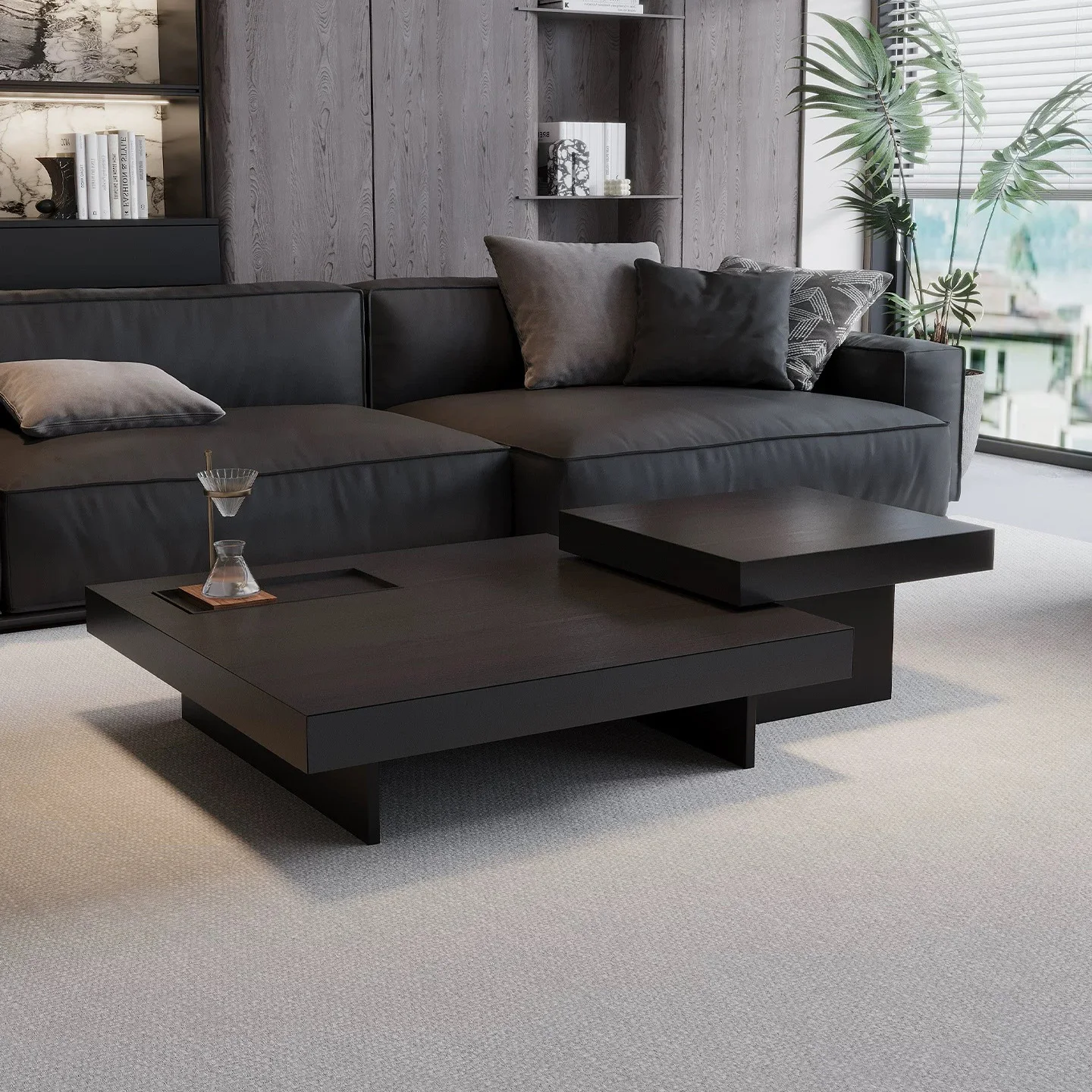 xc-Italian-style Modern Minimalist Wooden Coffee Table Set Living Room Furniture Square Black Coffee Table*
