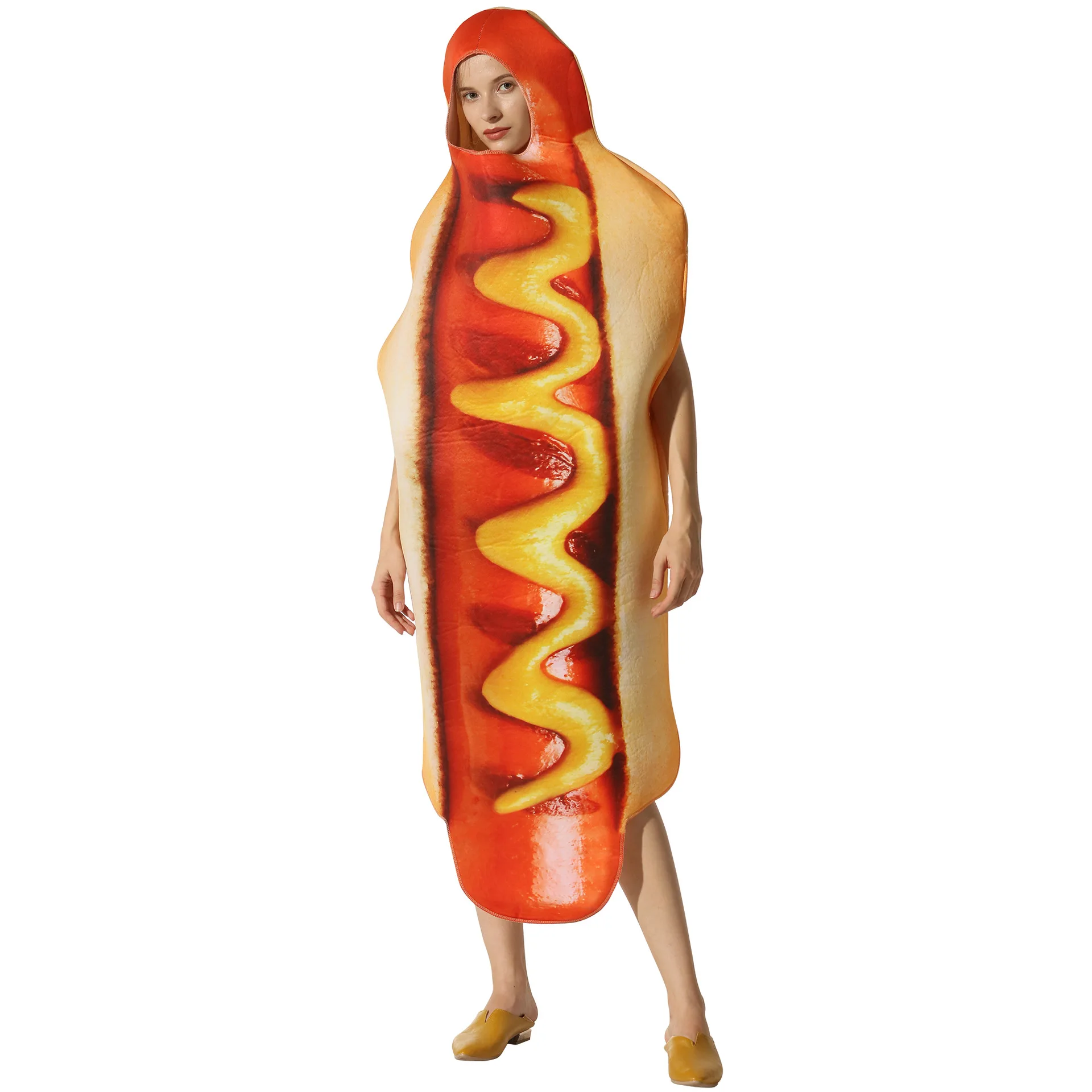 Costume da hot dog di Halloween per adulti - Divertente tuta intera per cosplay, spettacolo teatrale a tema di gruppo unisex