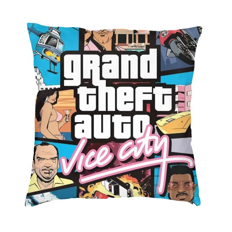 Gta5 Vice City Grand Theft Auto Throw Pillow Case Sofa Adventure Game Cushion Cover Pillowcase Peach Skin Double-sided Printing