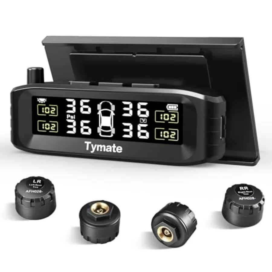 

TM8 Tire Pressure Monitoring System Wireless Solar TPMS with 4 External Sensors and 6 Alarm Modes Colorful Display Easy to Inta