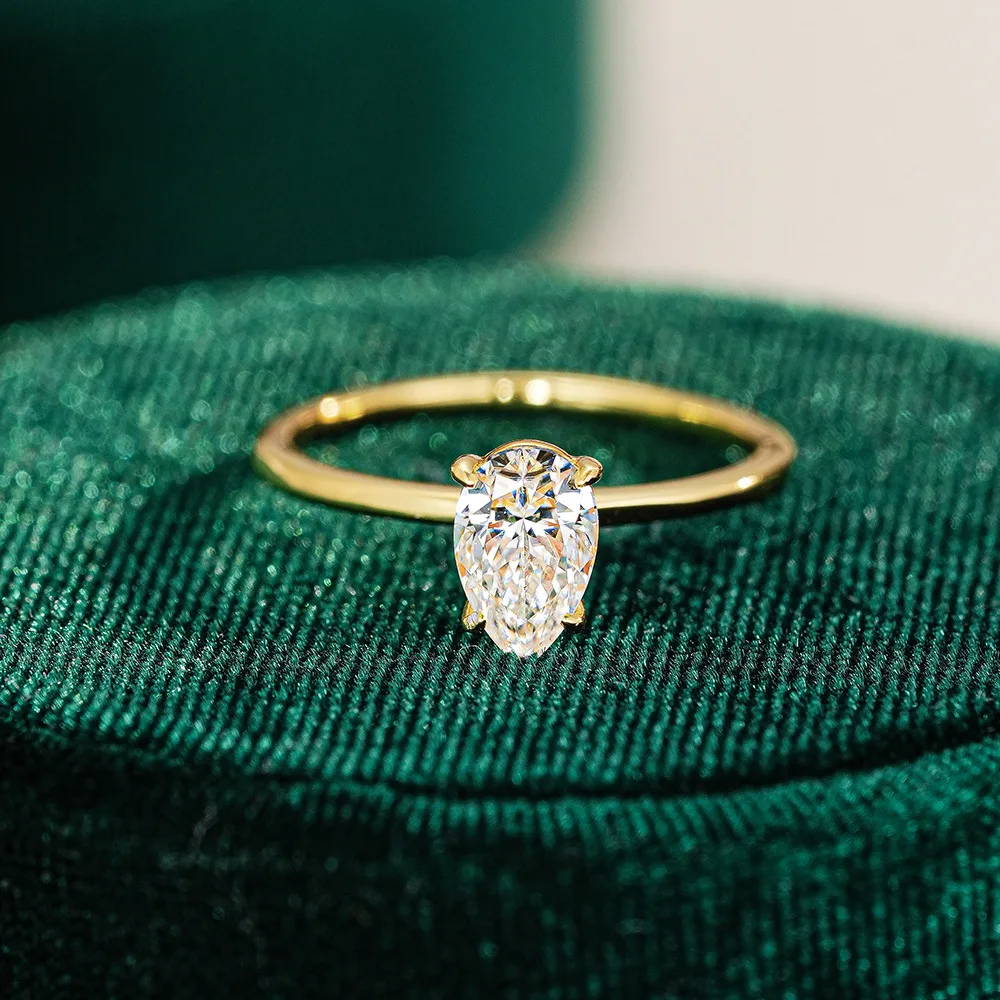 Luxury 100% Real 18k Gold Women's Moissanite Diamond Ring 1 karat Drop Diamond Ring Wedding Ring