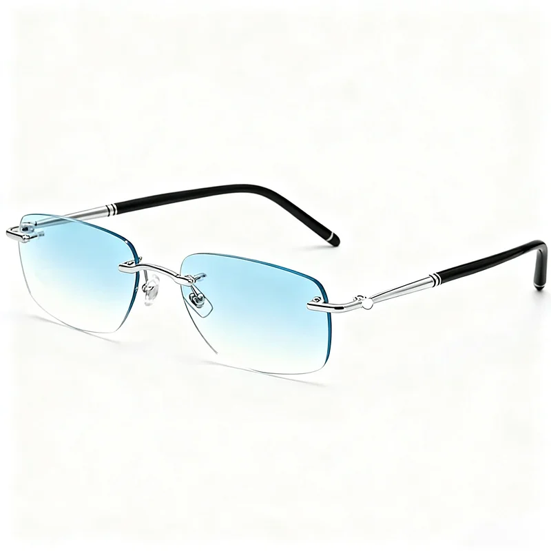 

Concise Men Big Rimless Color-Fading Sunglasses UV400 Business Square Gradient Glasses 54-17-150 Plank+Titanium Rim