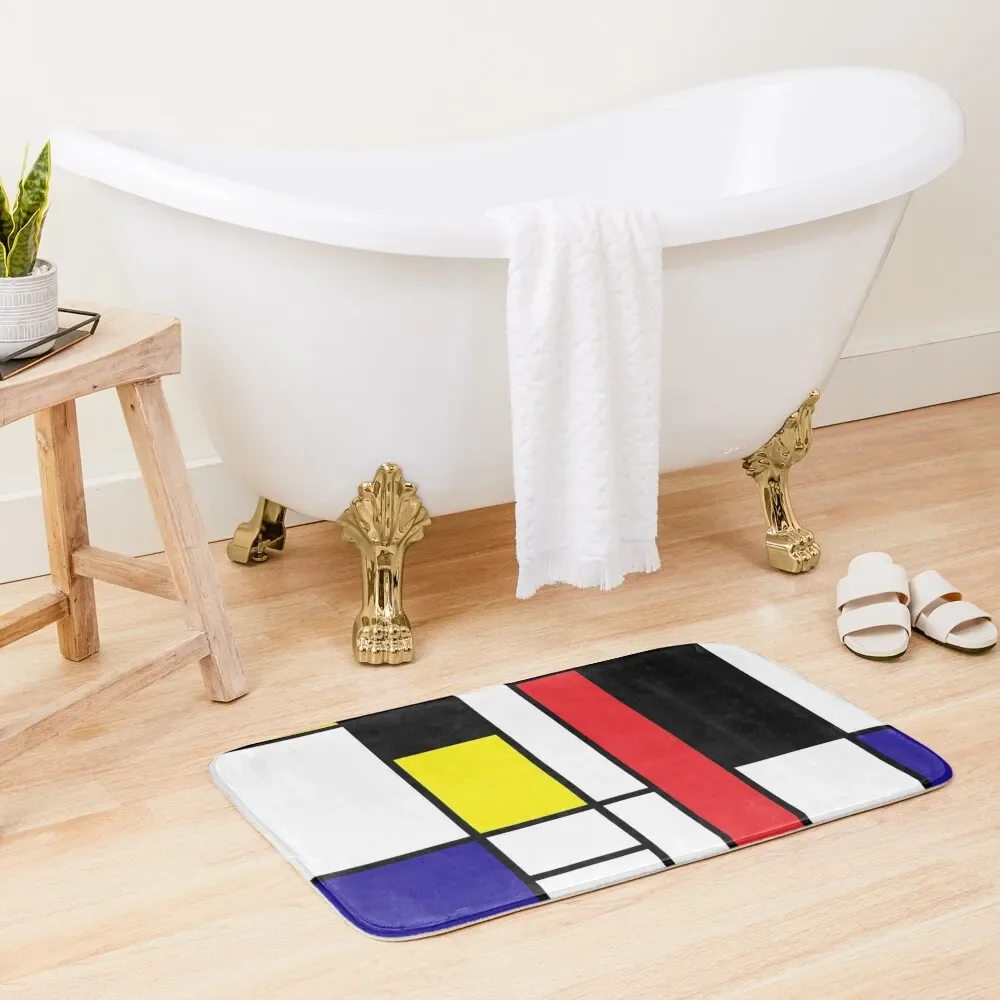 Mondrian Art, Minimalist, red white blue yellow black Bath Mat Bathroom Accessories Entrance Door Foot Bathroom Mat