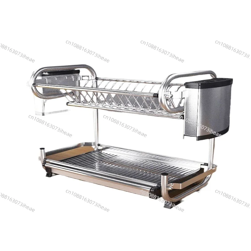 High-end kitchen rack wall hanging 304 stainless steel drain rack wall hanging double layer bowl rack