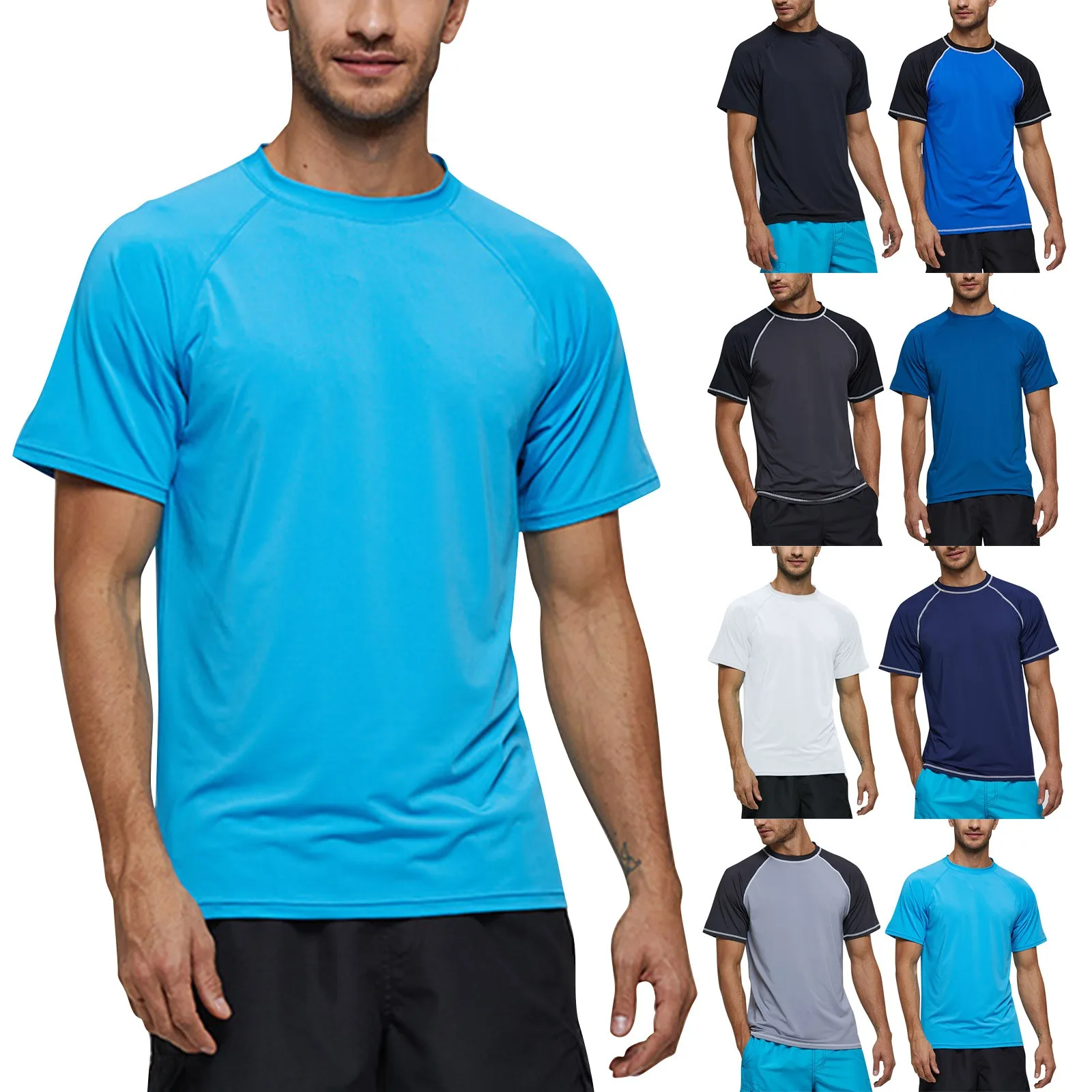 Men'S Short-Sleeved Tops Seaside Leisure Vacation Quick-Drying Clothing Tops Classic Simple Comfortable Surfing Suit Tops