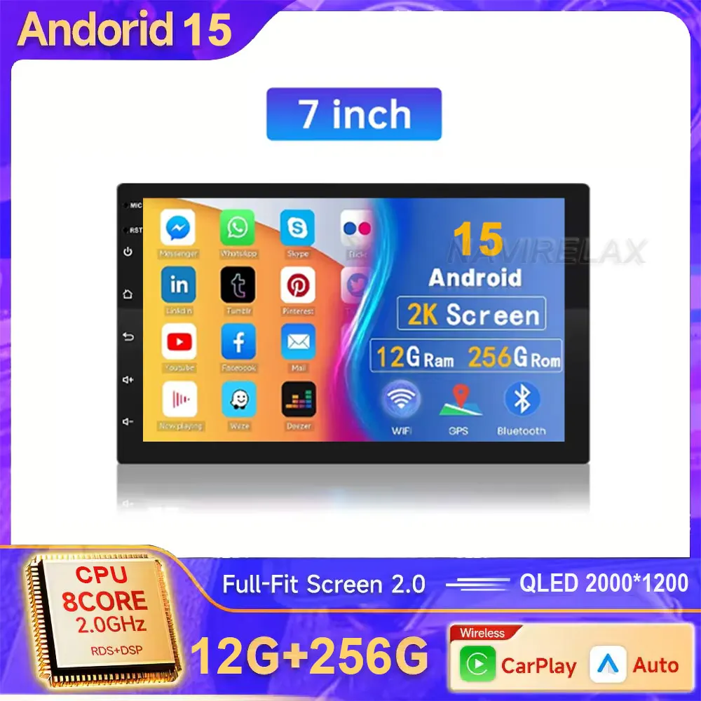 

Car Radio 2 Din Android 15 Auto Carplay Universal 7" Multimedia Player for Nissan Honda Toyota Lada Volkswagen Hyundai benz BMW