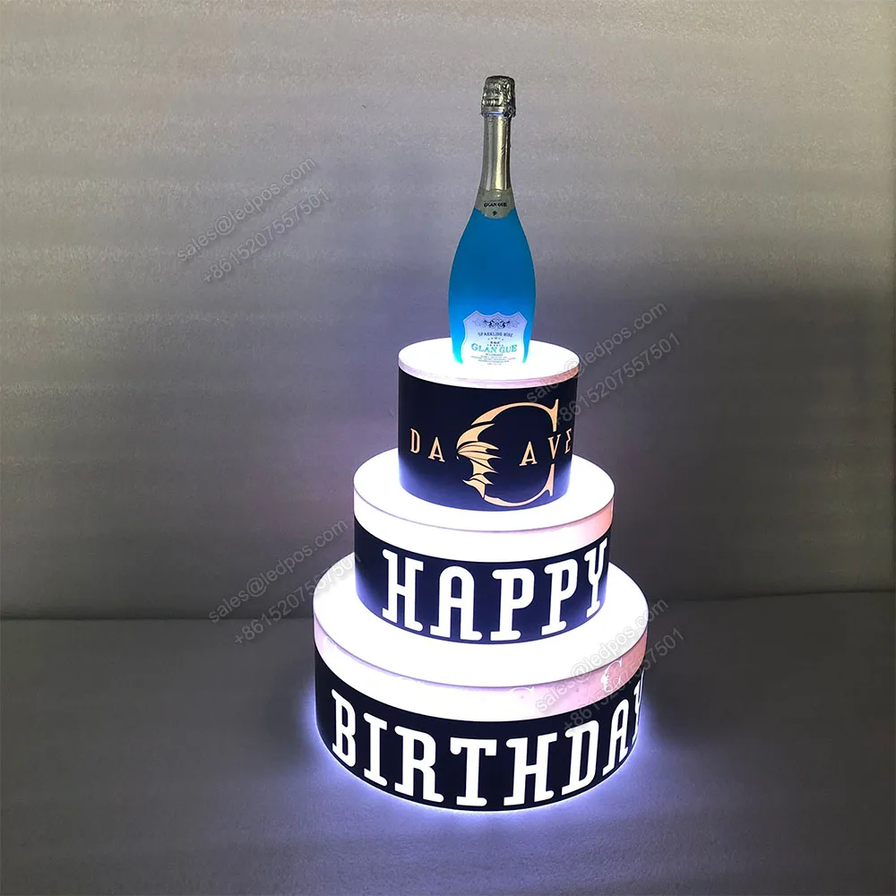 Rechargeable Customized led happy birthday cake Stand Night Club Lounge Bar lighted Champagne Bottle Presenter VIP Service Sign