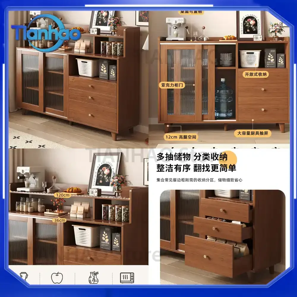Solid Wood Japanese Style Sideboard Cabinet for Living Room Tea Station Kitchen Storage Unit Wall Mounted Buffet Cabinet