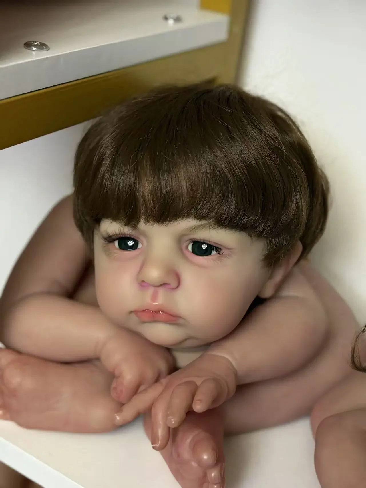 

EGO Customized Limited Supply 23inch Reborn Baby Cameron With Hand-Rooted Hair DIY Part Painted Kit With Cloth Body