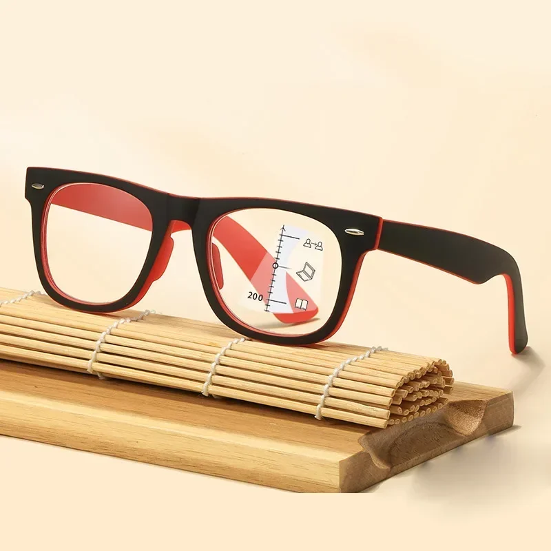 Retro Large Square Progressive Multifocal Presbyopia Glasses Men's and Women's Comfortable Anti-blue Light Computer Glasses