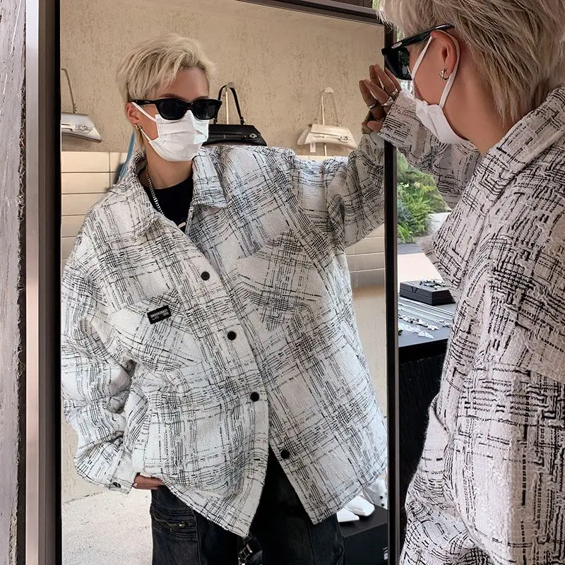 

Свободное клетчатое пальто Jaet ex, повседневное пальто для пар в американском стиле, белое, маленькое, ароматный дизайн, осень-зима, полиэстер