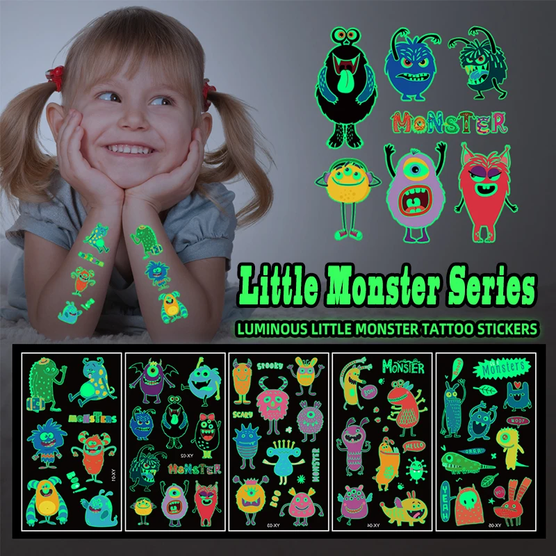 

5 Sheet Luminous Little Moster Tattoo Cartoons Party Decor Body Sticker Disposable Waterproof Tatouage Temporaire