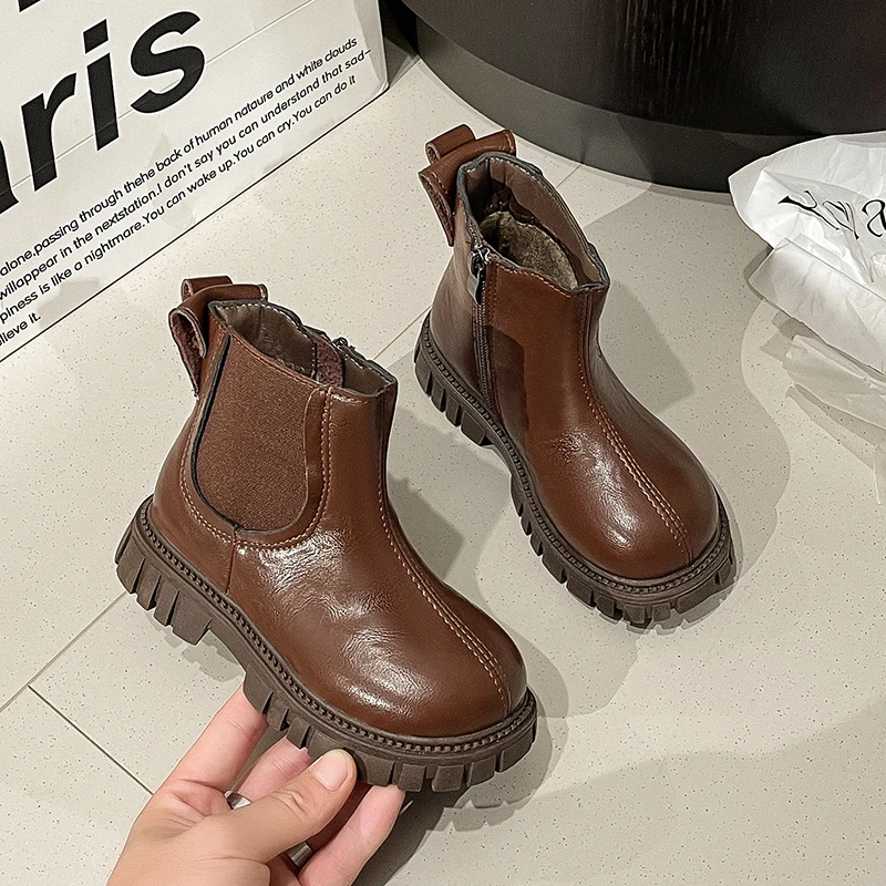 Boys Girls Platform Leather Boots 2026 New Winter Kids Chelsea Boots Non-slip Simple School Christmas Party Boots Casual Wear