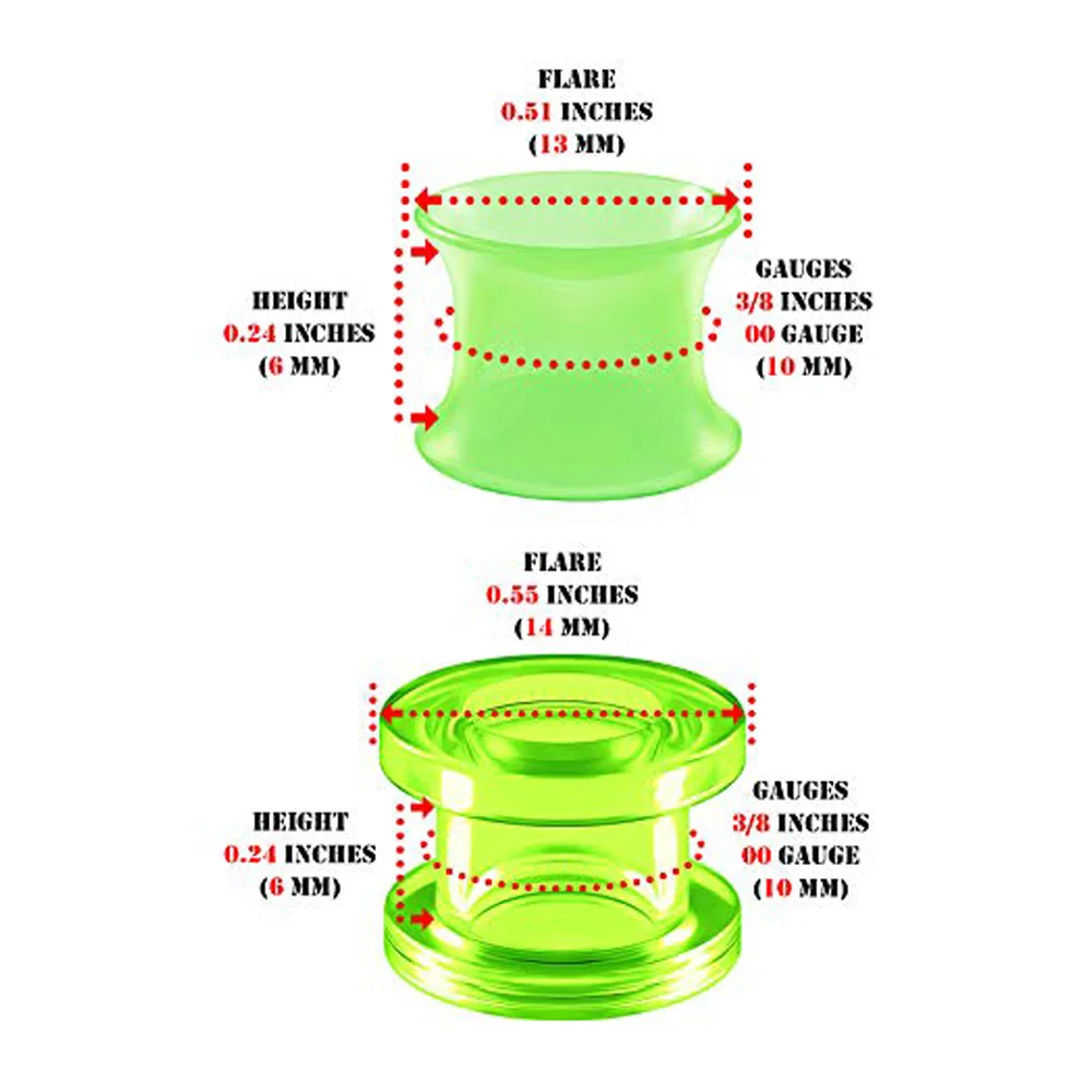Acrylic Silicone Double Flared Saddle Piercing Jewelry Stretched Ear Plugs Earring Lobe Acrylic External Flesh Tunnel Green - view 2