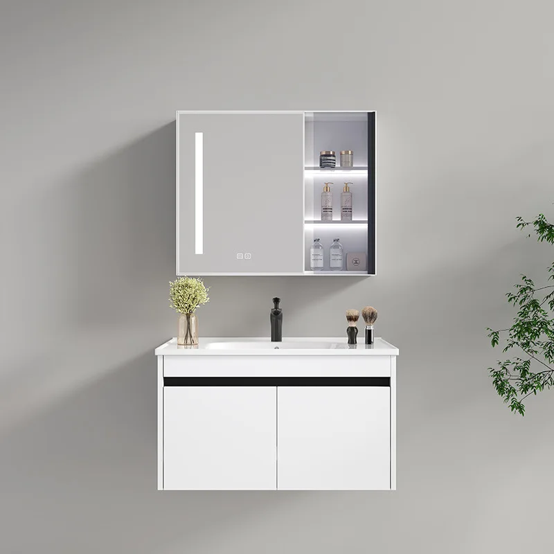 

Honeycomb aluminum alloy bathroom cabinet ceramic integrated basin toilet space aluminum wash basin face wash countertop