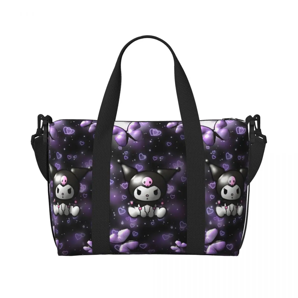 

Custom Kuromi Kawaii Beach Tote Bag Women Cartoon Movie Large Compartment Beach Gym Travel Bags