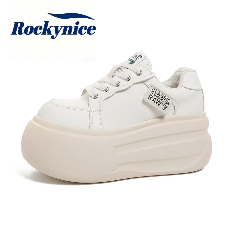 7CM Women's Autumn Thick Bottom Casual Shoes Breathable Microfiber Leather Vulcanize Platform Sneakers White Walking Sport Shoes