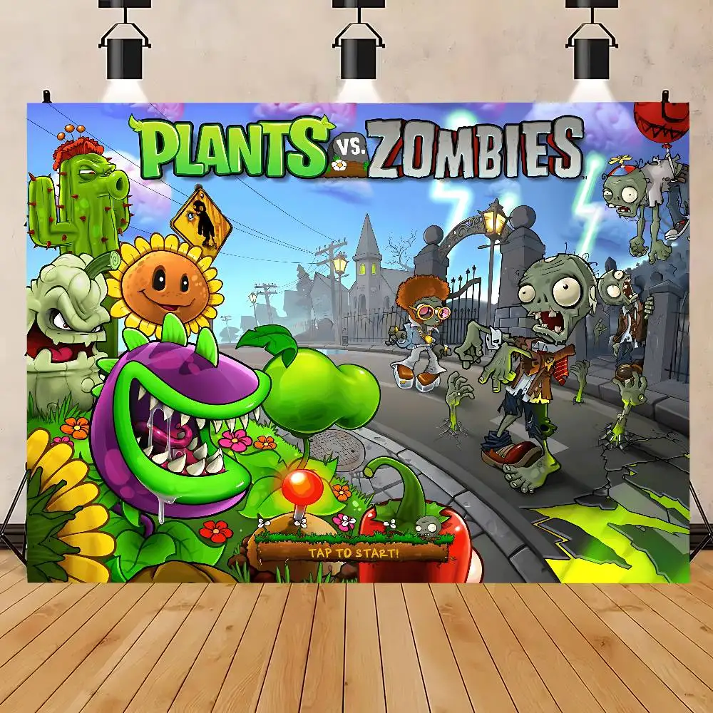 نباتات P الرائعة مقابل Z-Zombies موضوع خلفية حفلة عيد ميلاد الديكور هدايا الطفل الفضاء الديكور راية الأطفال التصوير الفوتوغرافي #1