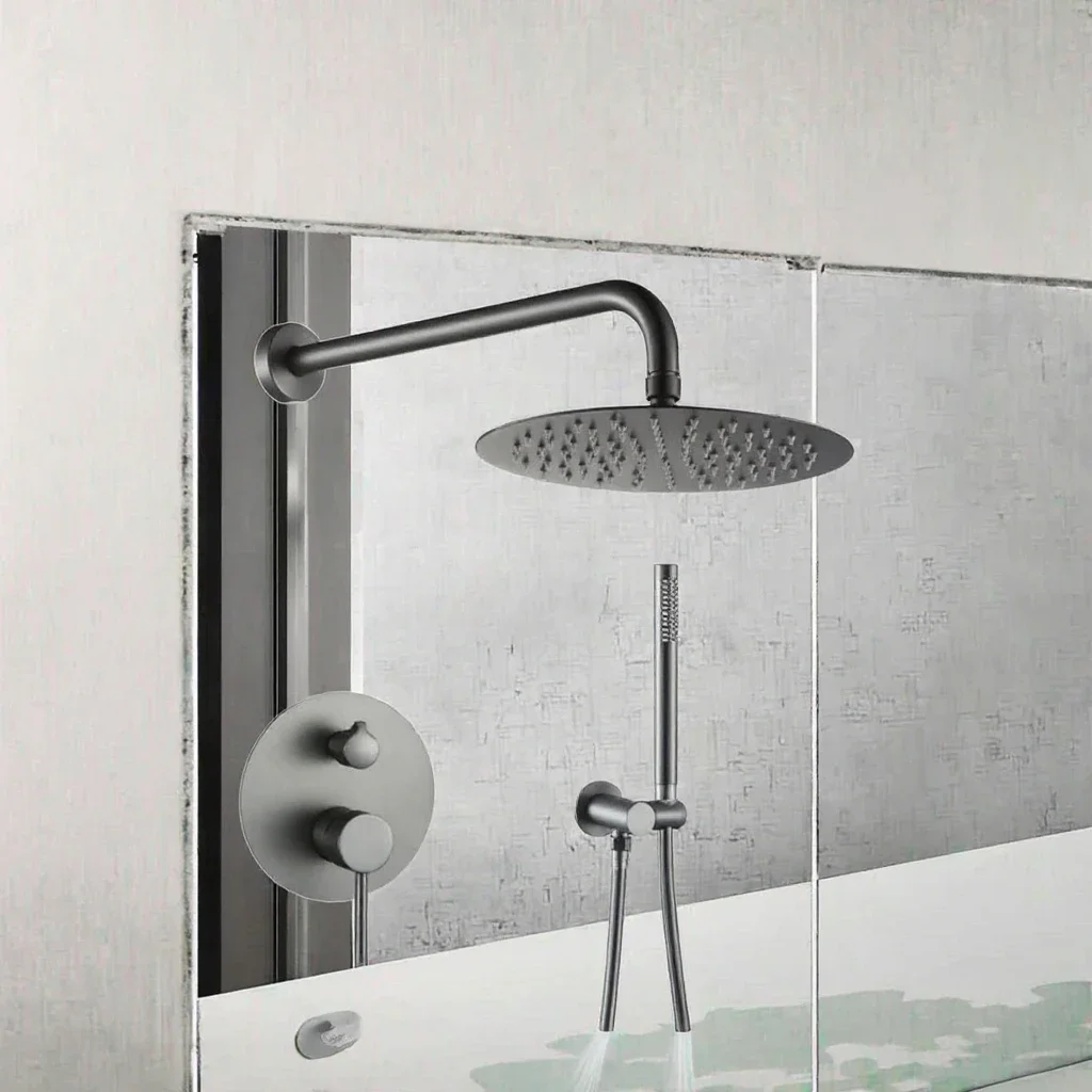 Luxury Black Round Dual Handle Shower Faucet Set Concealed Bathroom Rain Wall Mounted System with Premium Ceramic Valve Core
