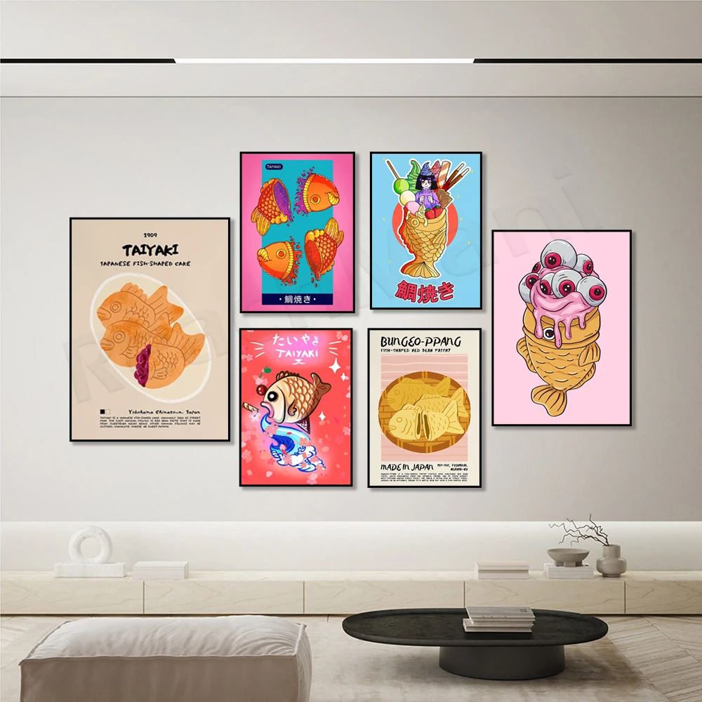 Japanese fashion print, Taiyaki fish ice cream, Korean, Japanese dessert inspired food art modern kitchen decor poster