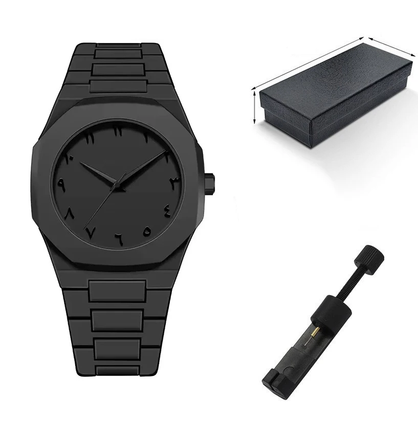 Watches for Men and Women Middle Eastern Popular Sports Quartz Watches Fashion Black Clock Wristwatch Gift Box