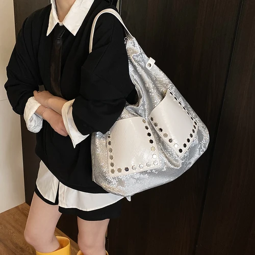 Imagen 2 del producto bolso marca lujo bolsos de diseñador lujo MOODS, bolsos de hombro para motocicleta para mujer, patrón de piel de serpiente, decoración con remaches, bolso de compras de gran capacidad, bolsos de diseñador de lujo 2025