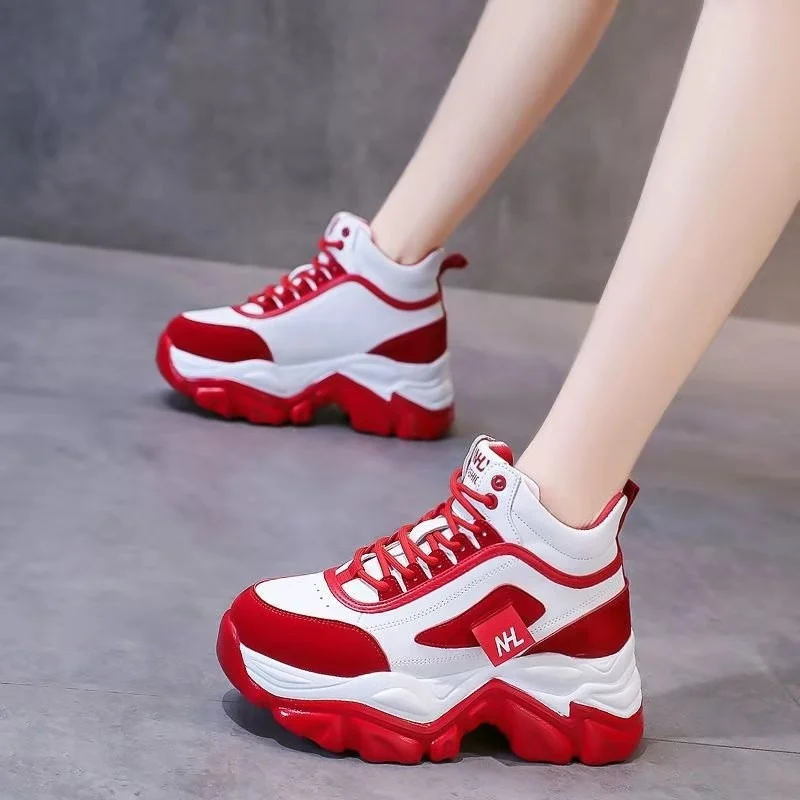 Women Red Casual Sneakers Comfortable Platform Wedges Trainers Trend Chunky Color Matching Buffalo Shoes Running Sport Shoes