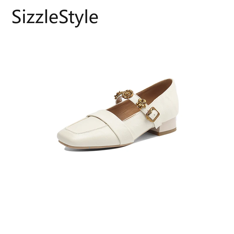 حذاء نسائي عصري بمقدمة مربعة وقصة ضحلة وحزام بإبزيم وديكور مريح بكعب منخفض حذاء ماري جين #2