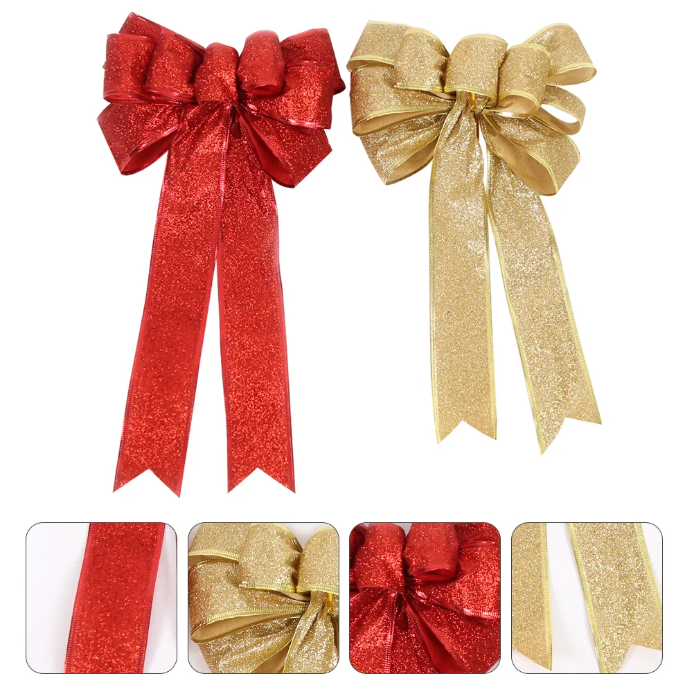 

Christmas Bow DIY Decorations Golden Bowknot Gift Glitter Powder Bowknots Red Tree Practical Wrapping