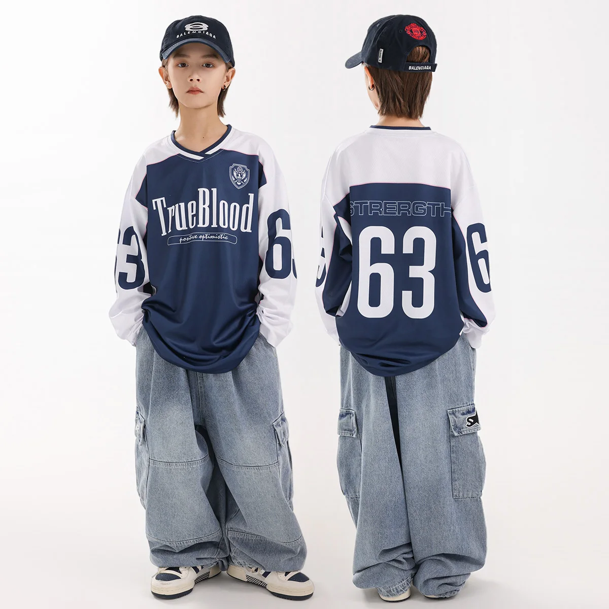 Stroje treningowe dla chłopców 2025, dziecięce topy do tańca jazzowego, jeansy cargo, kostiumy do tańca hiphopowego i street dance, stroje dla zespołów tanecznych DN22272