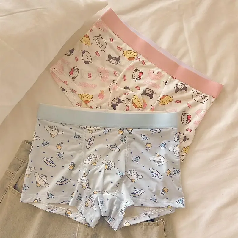 Hello Kitty Men Underwear Ice Silk Traceless Antibacterial Boxer Shorts Cartoon Cute Sports Pink Boxers Send To Boyfriend Gift