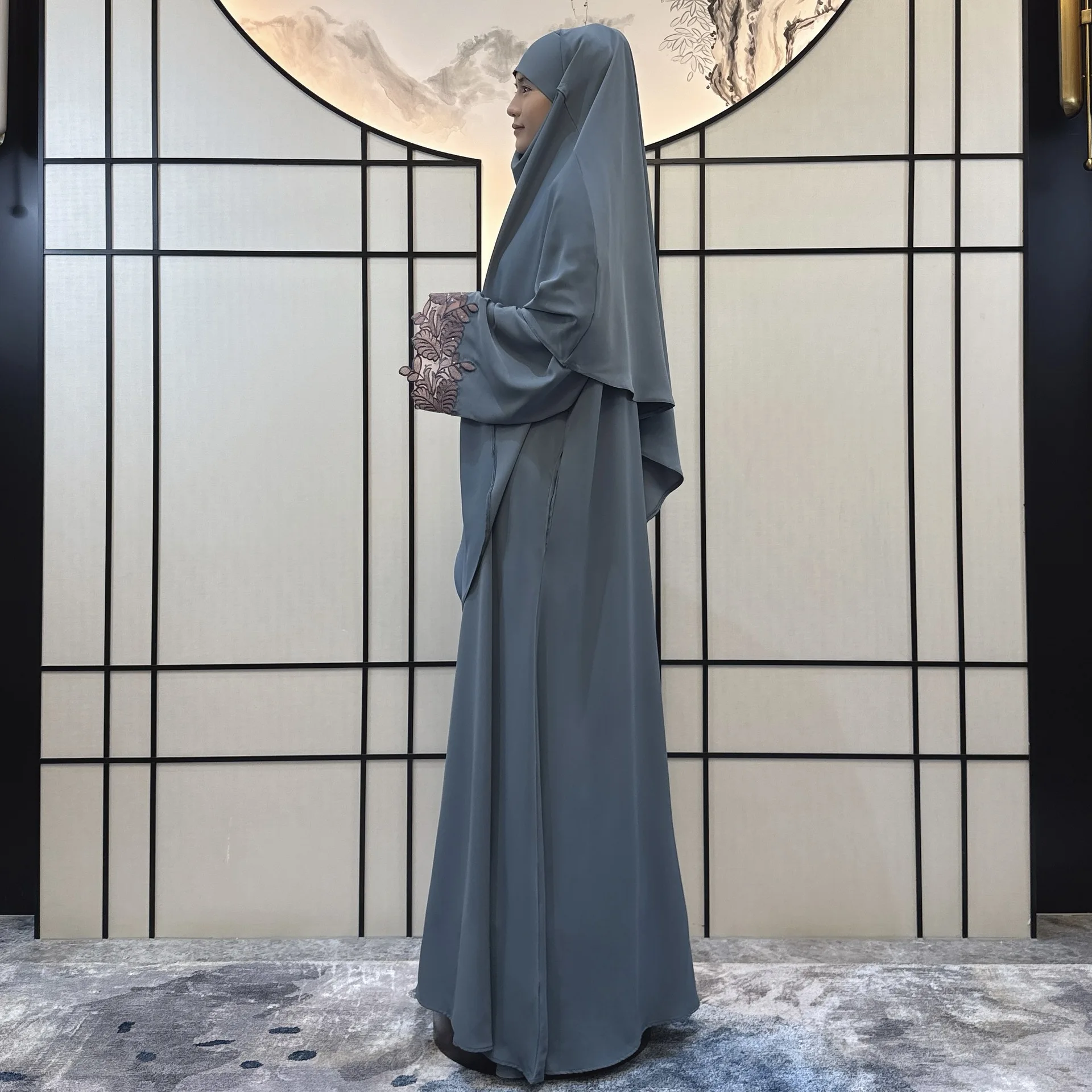 Zestaw Khimar Abaya, szata hidżab, muzułmańskie ubrania damskie, rękawy haftowane poprawki, turecka islamska sukienka w Dubaju, Ramadan, Jilbabs