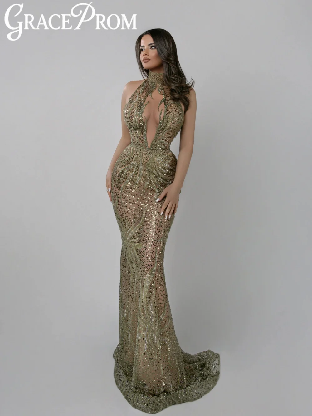 

2026 New Illusion Beaded Evening Dress Sexy Halter Backless Wedding Party Gown Customized Captivating Mermaid Prom Dresses