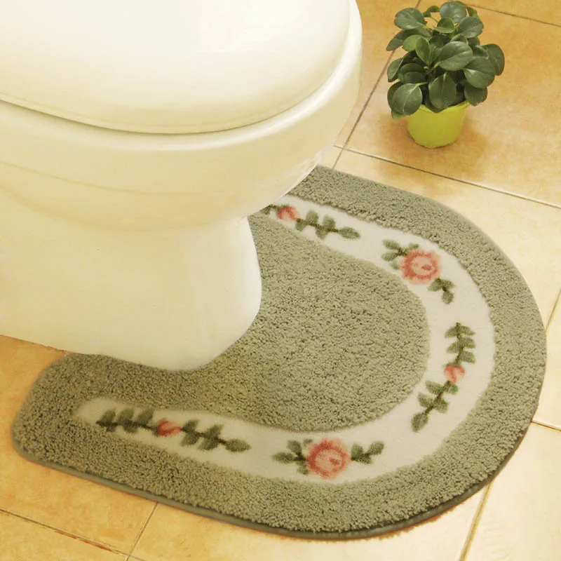 Pastoral U Shaped Bathroom Bath Mat Nonslip Toilet Rugs Water Absorption Floor Mat for Toilet Hand Sink Washable Toilet Mat