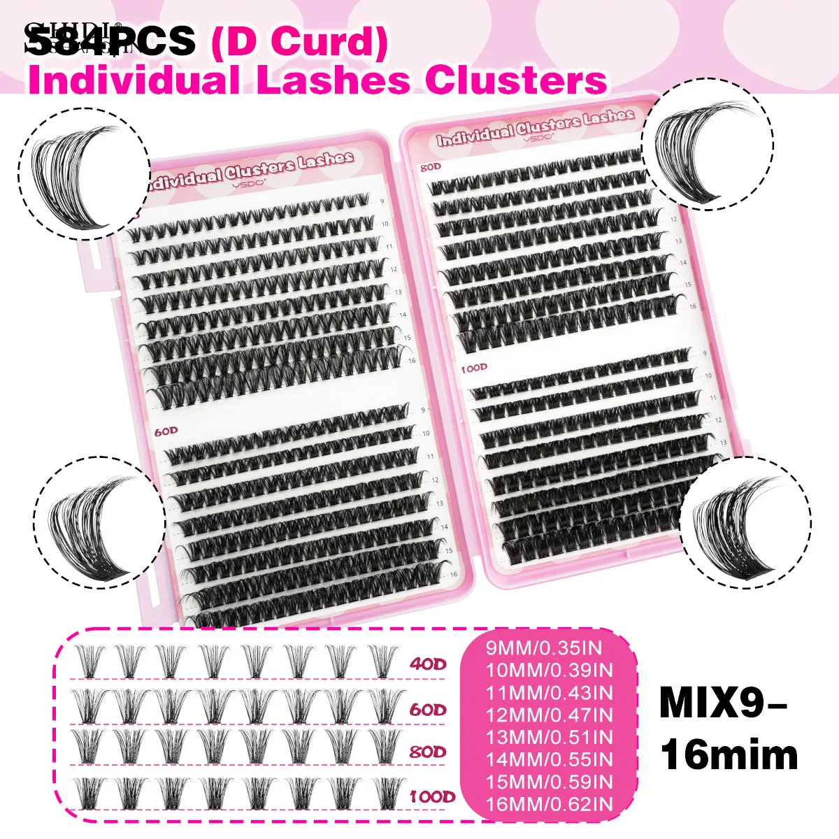 14/32 Reihen Einzelwimpern-Set, Cluster-Wimpern DIY Wimpernverlängerungs-Kit mit Kleber, Versiegelung, Kleberentferner und Pinzette – Detail 20