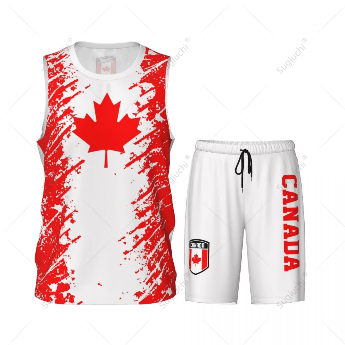 Conjunto de camiseta y pantalones de baloncesto para hombre, camiseta sin mangas, nombre personalizado, Nunber exclusivo, Team-up, bandera de Canadá, grano