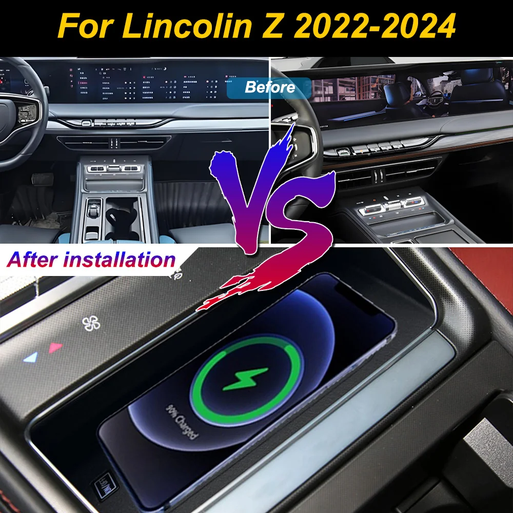 Carregador Sem Fio 2 Din para Lincoln Z 2022 2023 2024, Suporte de Carregamento Rápido de 18W para iPhone no Console Central do Carro