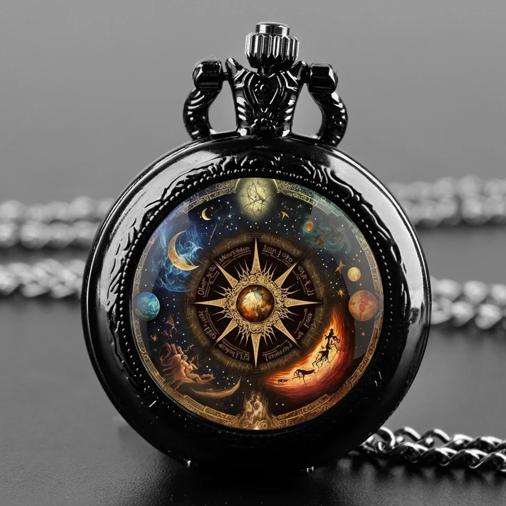 

Изысканные карманные часы-кулон из кварца в стеклянном куполе с изображением созвездий и планет, с арабскими цифрами, элегантный подарок для женщин и мужчин