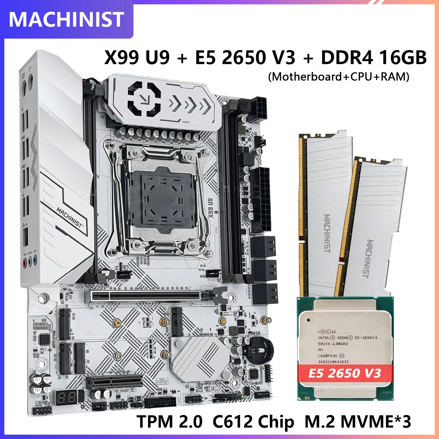

MACHINIST X99 U9 TPM2.0 Motherboard With Intel Xeon E5 2650 V3 and DDR4 16GB RAM Four channels NVME M.2*3 USB3.0