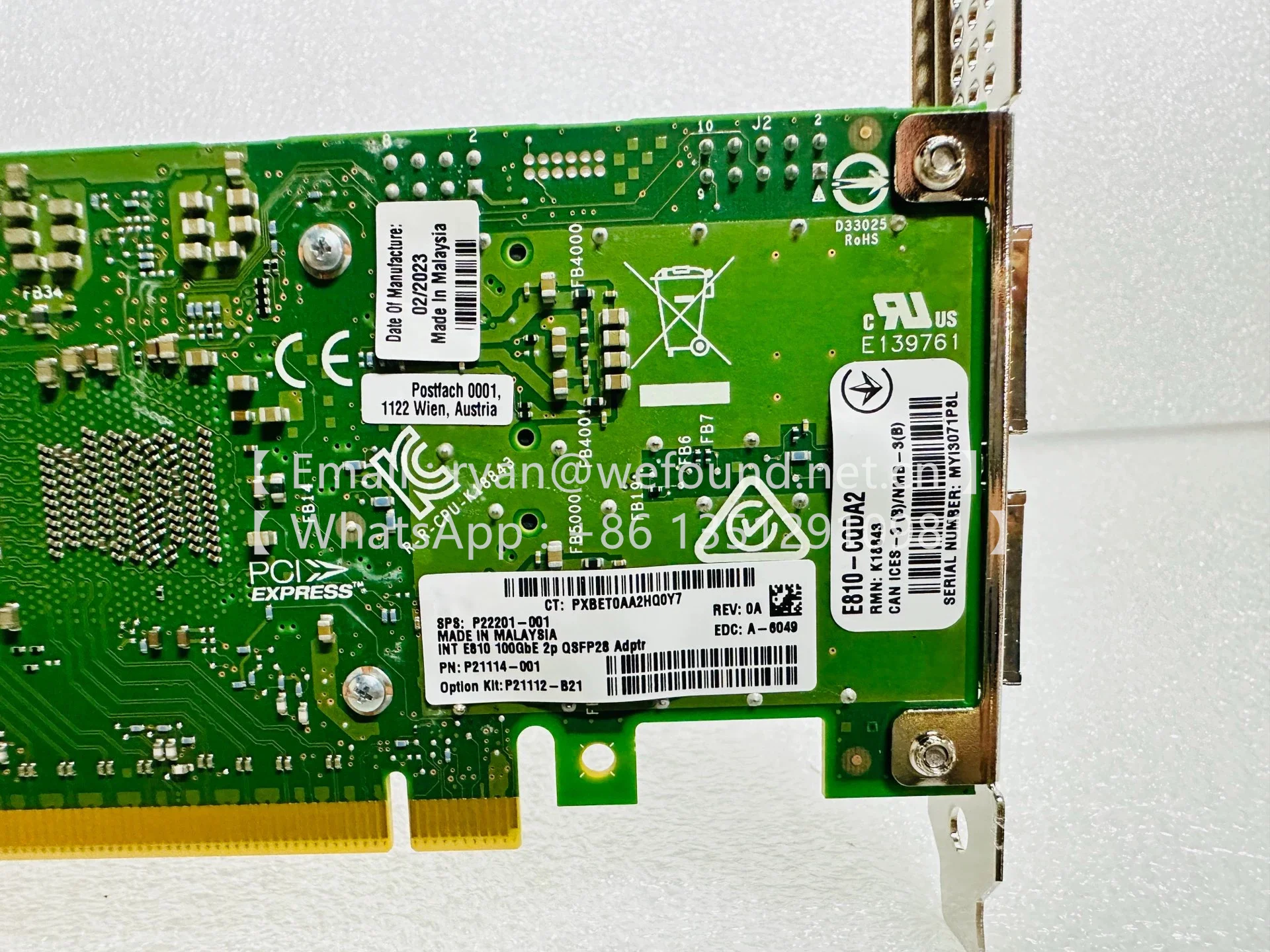 P21112-B21 E810‑CQDA2 イーサネット 100Gb 2 ポート QSFP28 アダプター P22201 P21114