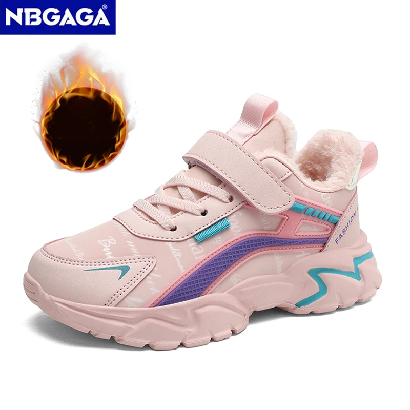 Winter Children\'s  Plush Warm Sneakers Waterproof Leather  Shoes Fashion Winter Kids Girls Walking Shoes Casual Light Soft Sport