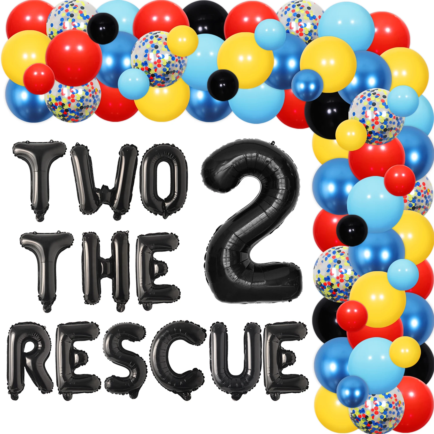 

Two The Rescue Birthday Balloon Garland Arch Kit with Confetti Emergency Vehicles Theme Party Decor for Boy 2nd Birthday Party