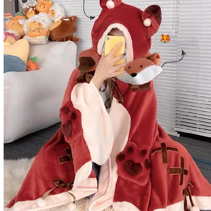 

Autumn Winter Anime Cartoon Hooded Cape Flannel Sleepwear Cloak Cosplay Halloween Bat Cloak Thickened Coral Fleece Blanket