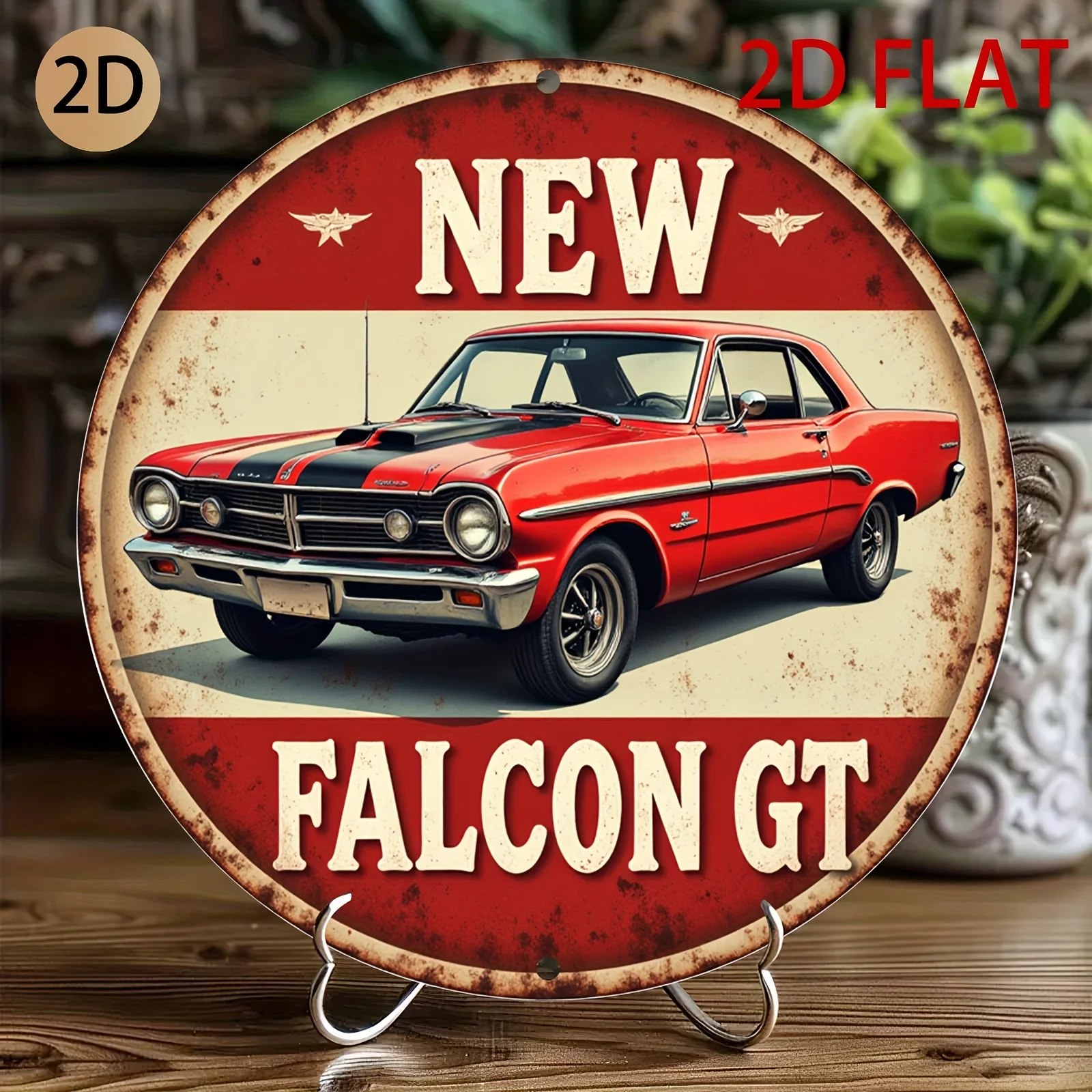 2D Flat Circular tin metal sign  design featuring Falcon GT  suitable for home garage or cafe decoration, Perfect for Room Decor