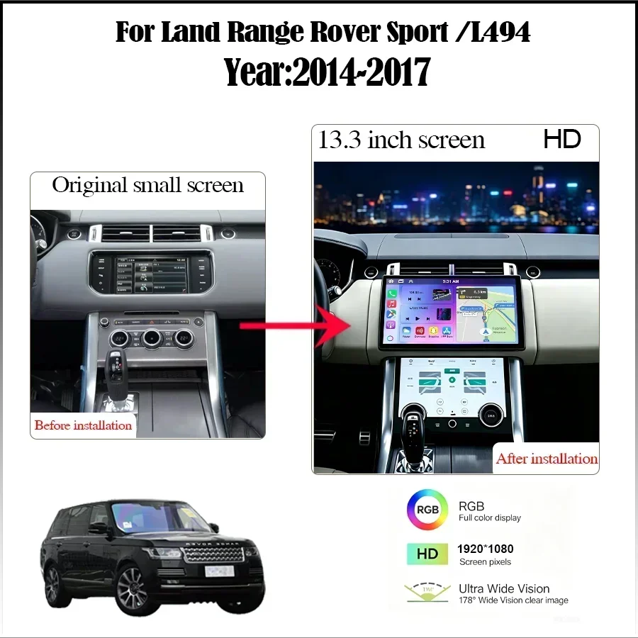 13.3inch Android14 Carplay Multimedia Player for 2014-2017 Land Rover Sport/L494 with Screen Air Conditioning Panel Bosch/Harman