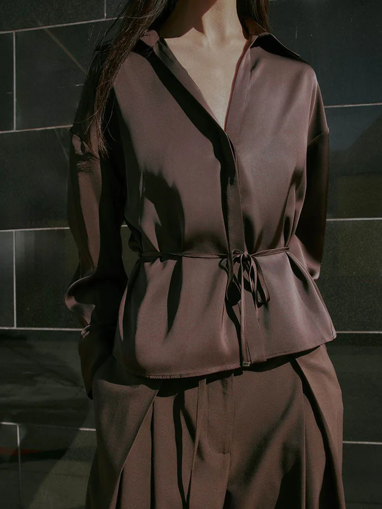 Faion Long Sve irt – Texture Satin de soie, col rabattu avec ceinture, vêtements pour femmes, Costume de scène ethnique, nouvelle collection hiver 2025