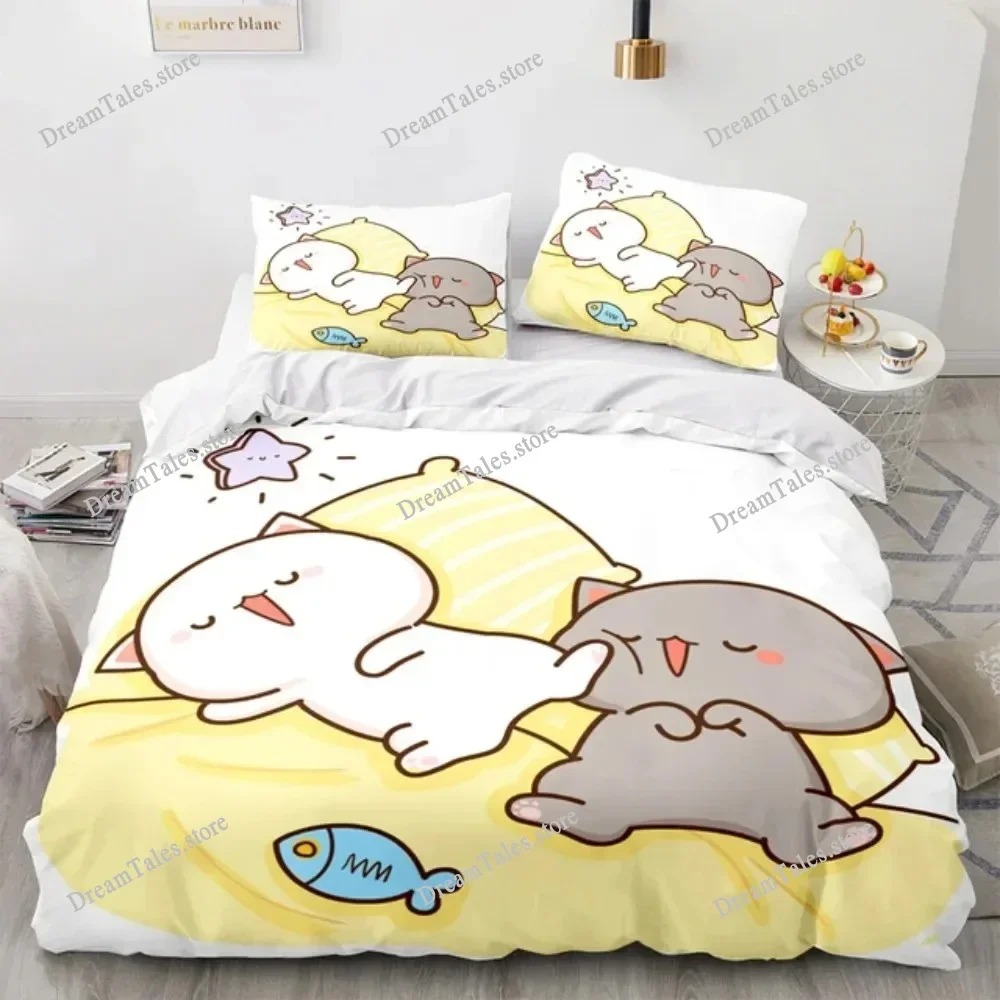 Home Textile Cartoons Lovely Peach Cat Cover Duvet Cover Pillow Case Boy Girl Polyester Bedding Set King Queen Twin Size741