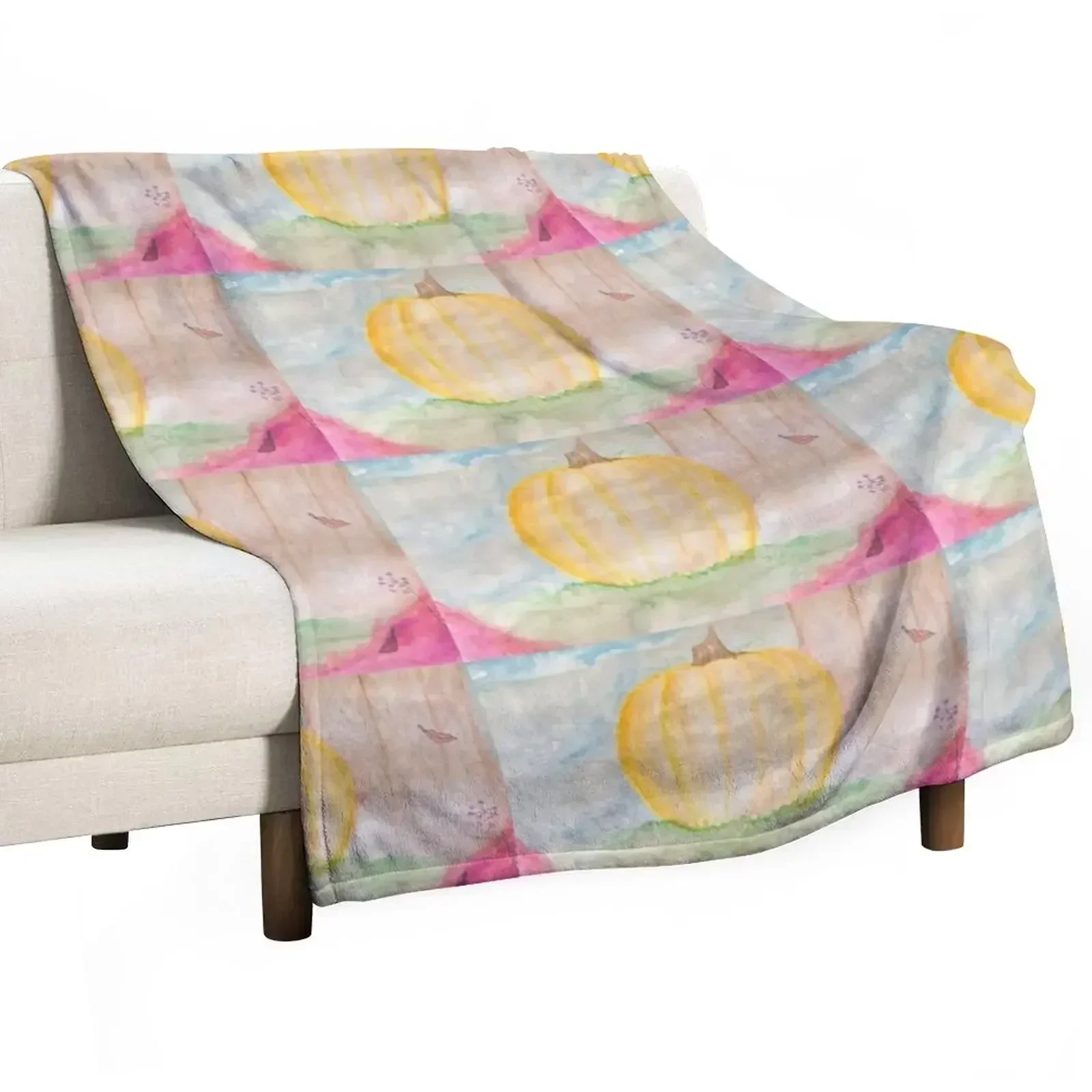 

Fall Pumpkin Watercolor Throw Blanket Stylish Couch Blanket for Home Living Room