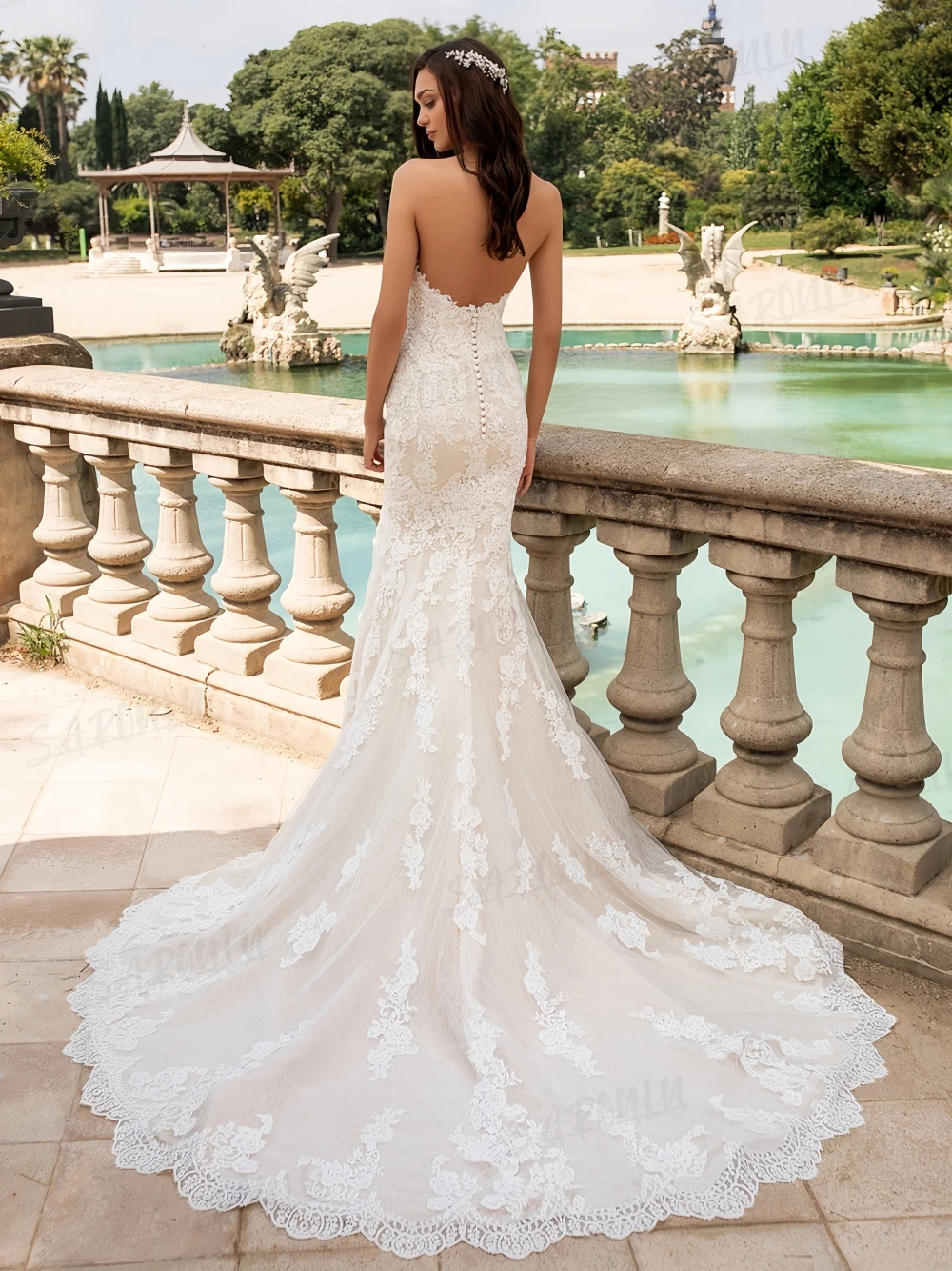 Charmante robe de mariée dos bas 2025 trompette dentelle robes de mariée gracieuse robe de mariée personnalisée romantique fleur dentelle Appliques