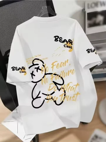 Summer Men's Round Neck Breathable T-shirt with Cartoon Bear Print Pattern Suitable for Daily and Weekend Gifting To Friends